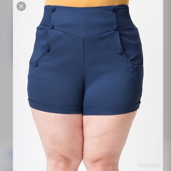 Unique Vintage Pants - Unique Vintage Navy Blue High Waist pinup shorts